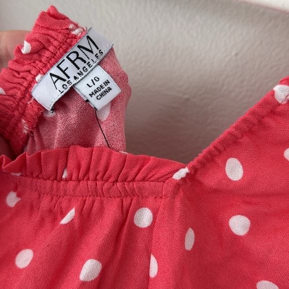 AFRM Long Sleeve Smocked Waist Polka Dot Mini Dress - Picture 5 of 7